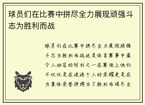 球员们在比赛中拼尽全力展现顽强斗志为胜利而战